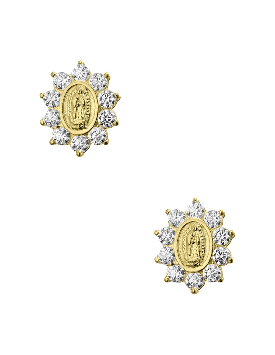 Broqueles Sabelli de oro amarillo 14 K con acabado pavé zirconia