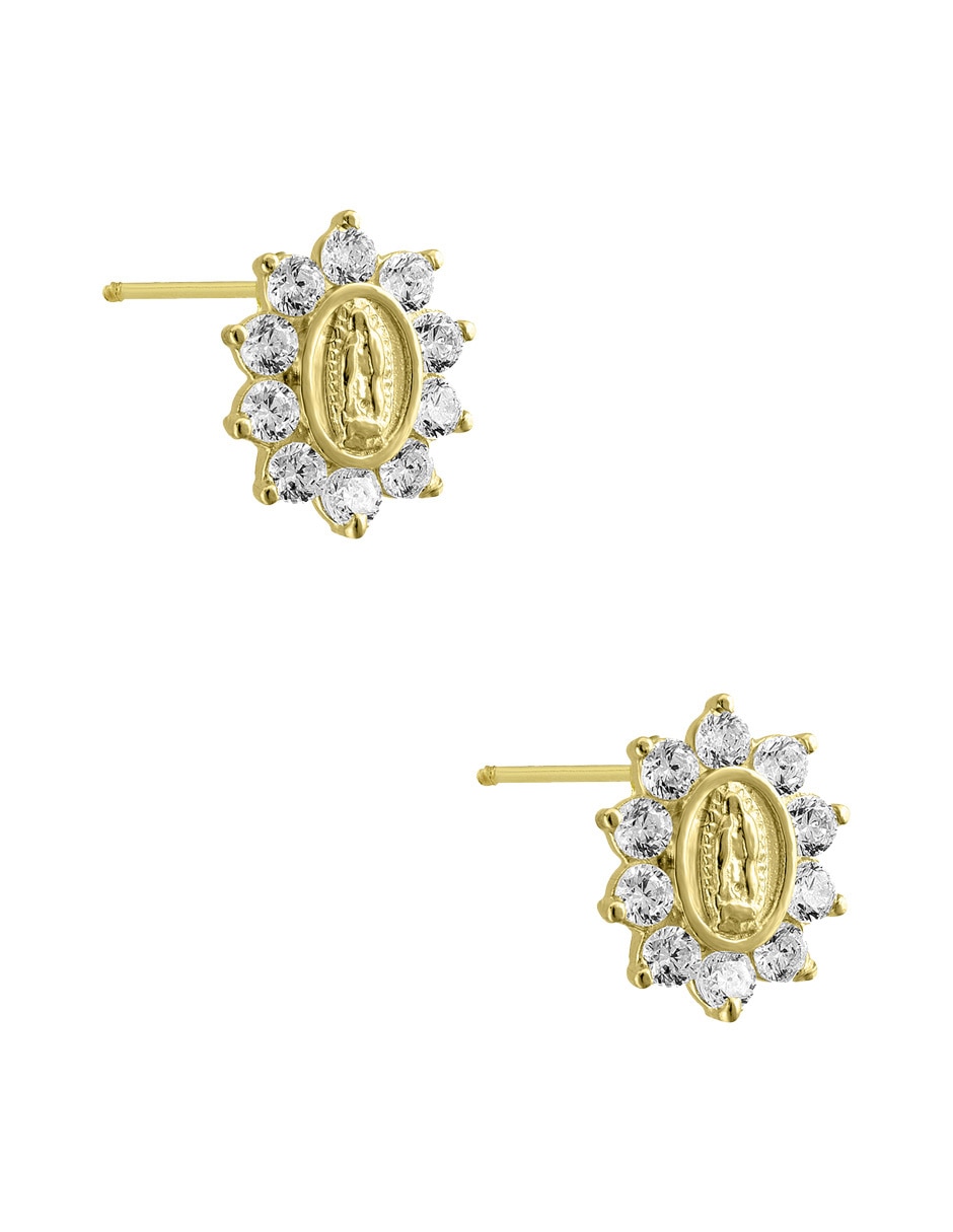 Broqueles Sabelli de oro amarillo 14 K con acabado pavé zirconia