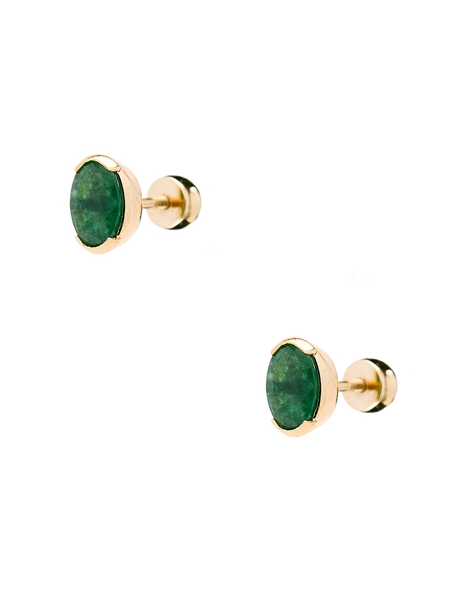 Aretes de oro amarillo 14 K con acabado pulido esmeralda 2