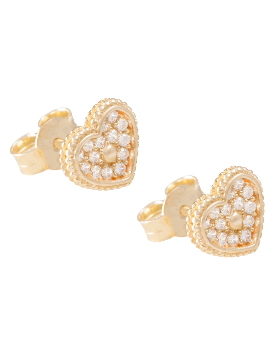 Aretes de corazón de oro 14 K con acabado pulido