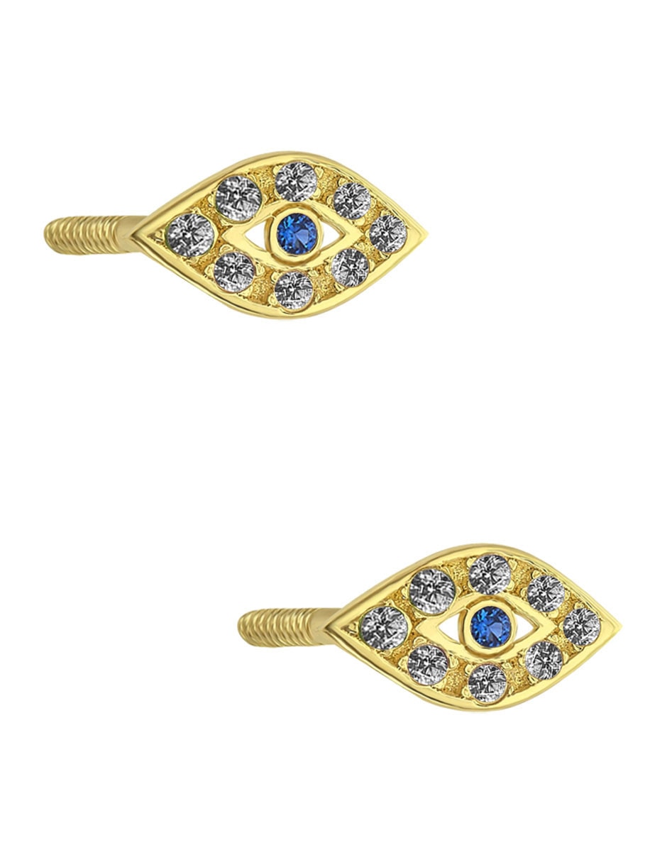 Broqueles de ojo turco de Oro 14 K con acabado brillante zirconia 3
