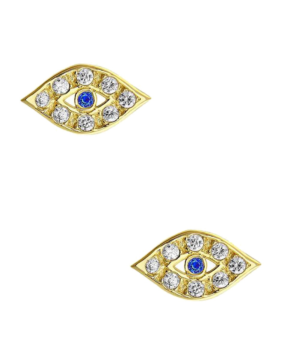 Broqueles de ojo turco de Oro 14 K con acabado brillante zirconia
