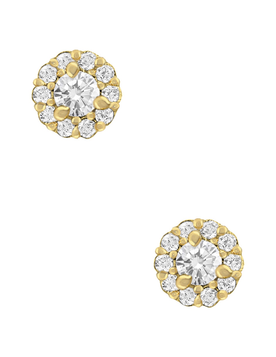 Broqueles redondos Sabelli de oro amarillo 14 K con acabado pavé zirconia