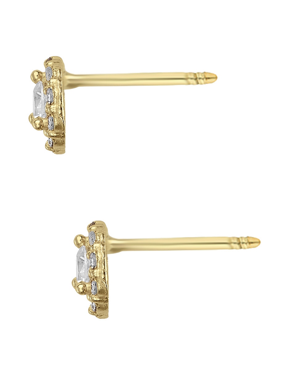 Broqueles redondos Sabelli de oro amarillo 14 K con acabado pavé zirconia