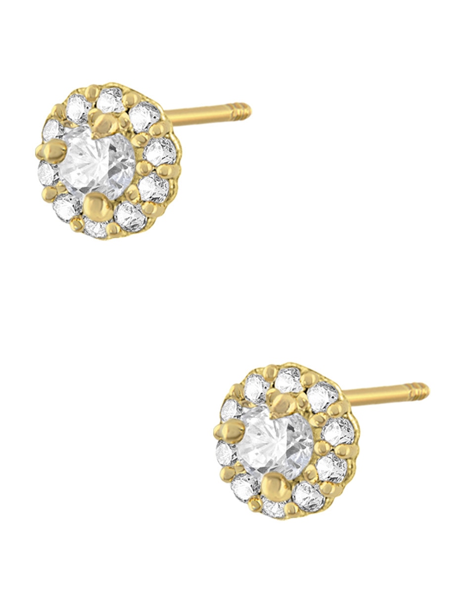 Broqueles redondos Sabelli de oro amarillo 14 K con acabado pavé zirconia