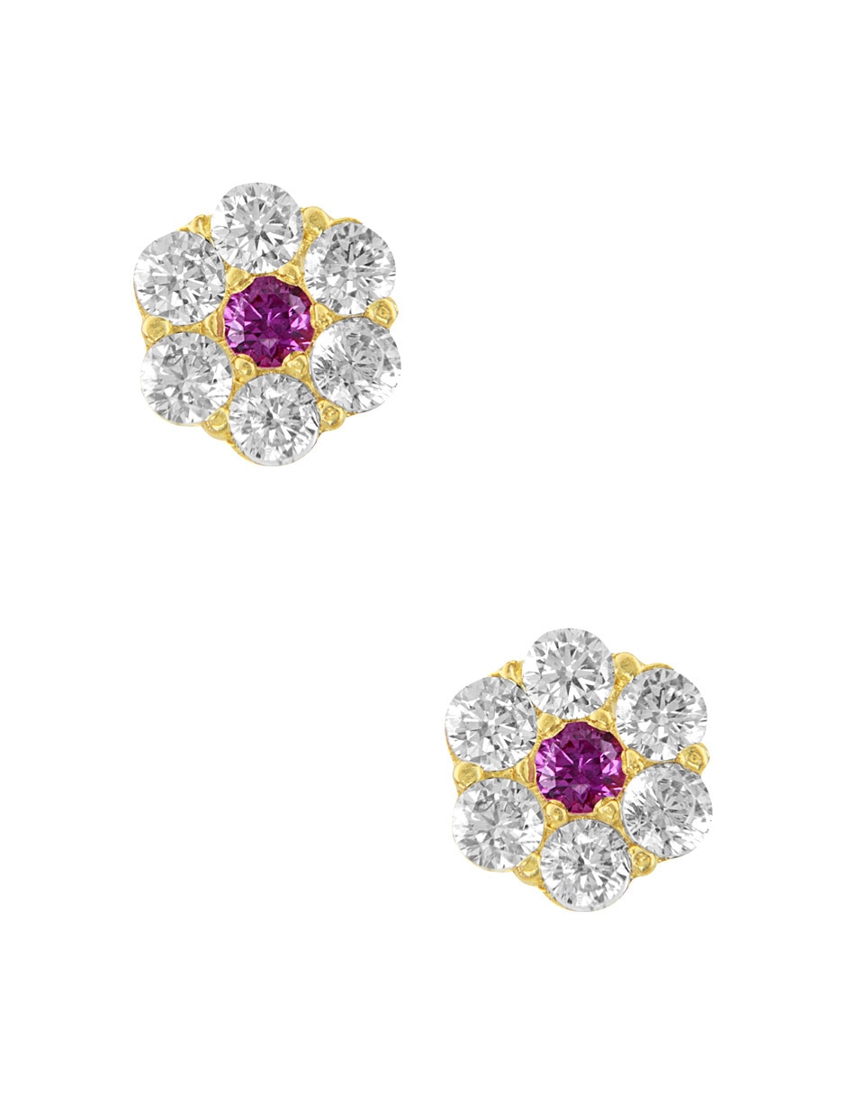 Broqueles de flor Sabelli de oro amarillo 14 k con acabado pavé zirconia