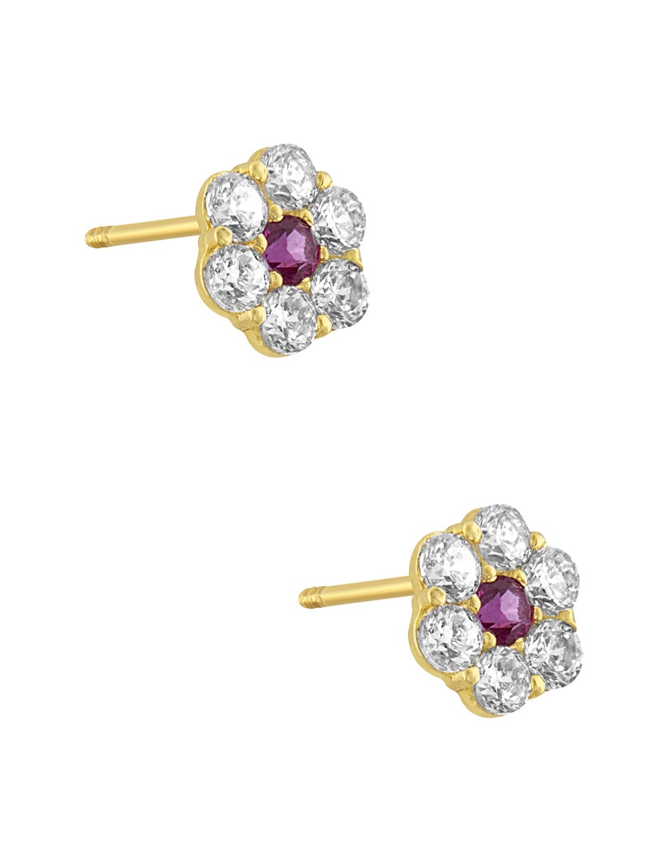 Broqueles de flor Sabelli de oro amarillo 14 k con acabado pavé zirconia