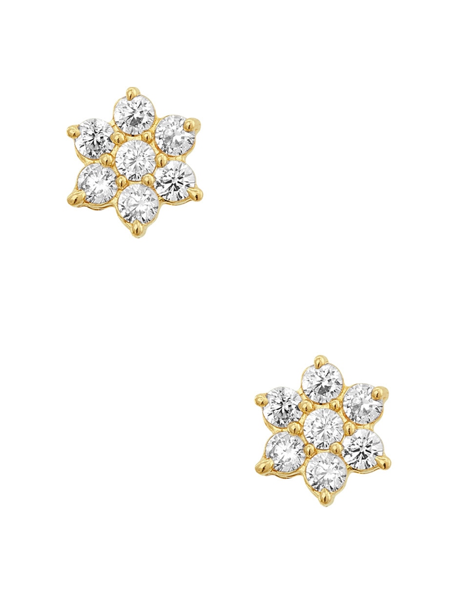 Broqueles de flor Sabelli de oro amarillo 14 K con acabado pavé zirconia