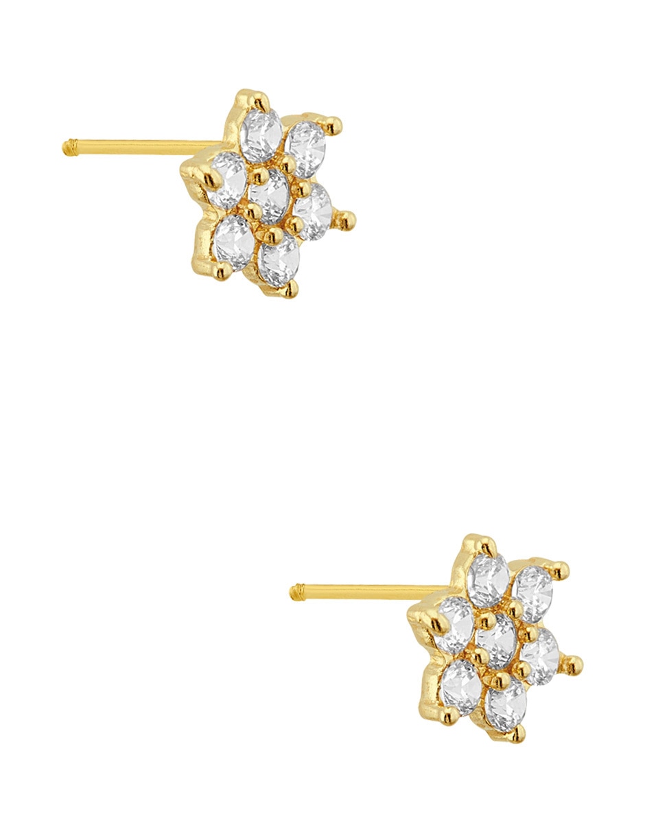 Broqueles de flor Sabelli de oro amarillo 14 K con acabado pavé zirconia