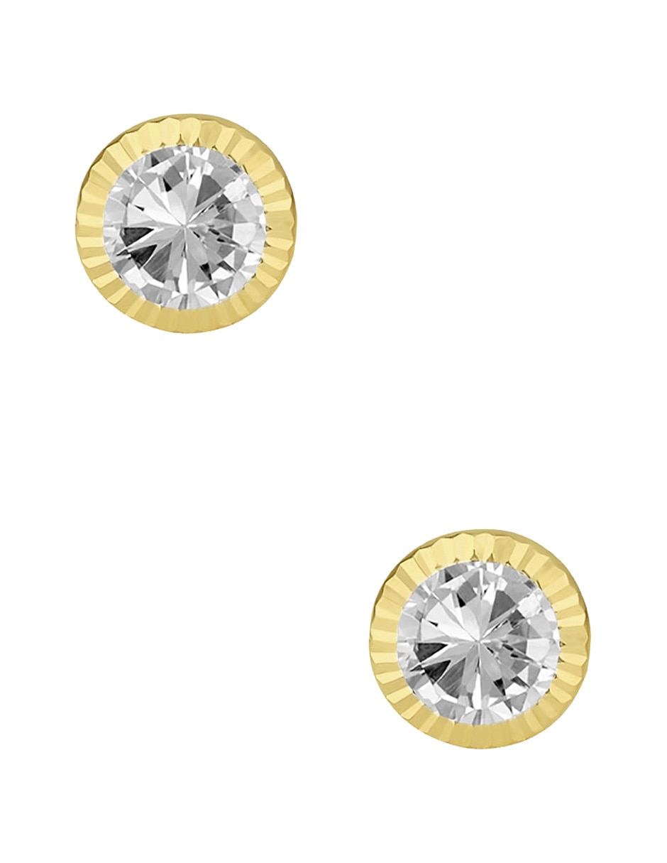 Broqueles Sabelli de oro amarillo 14 K con acabado diamantado zirconia