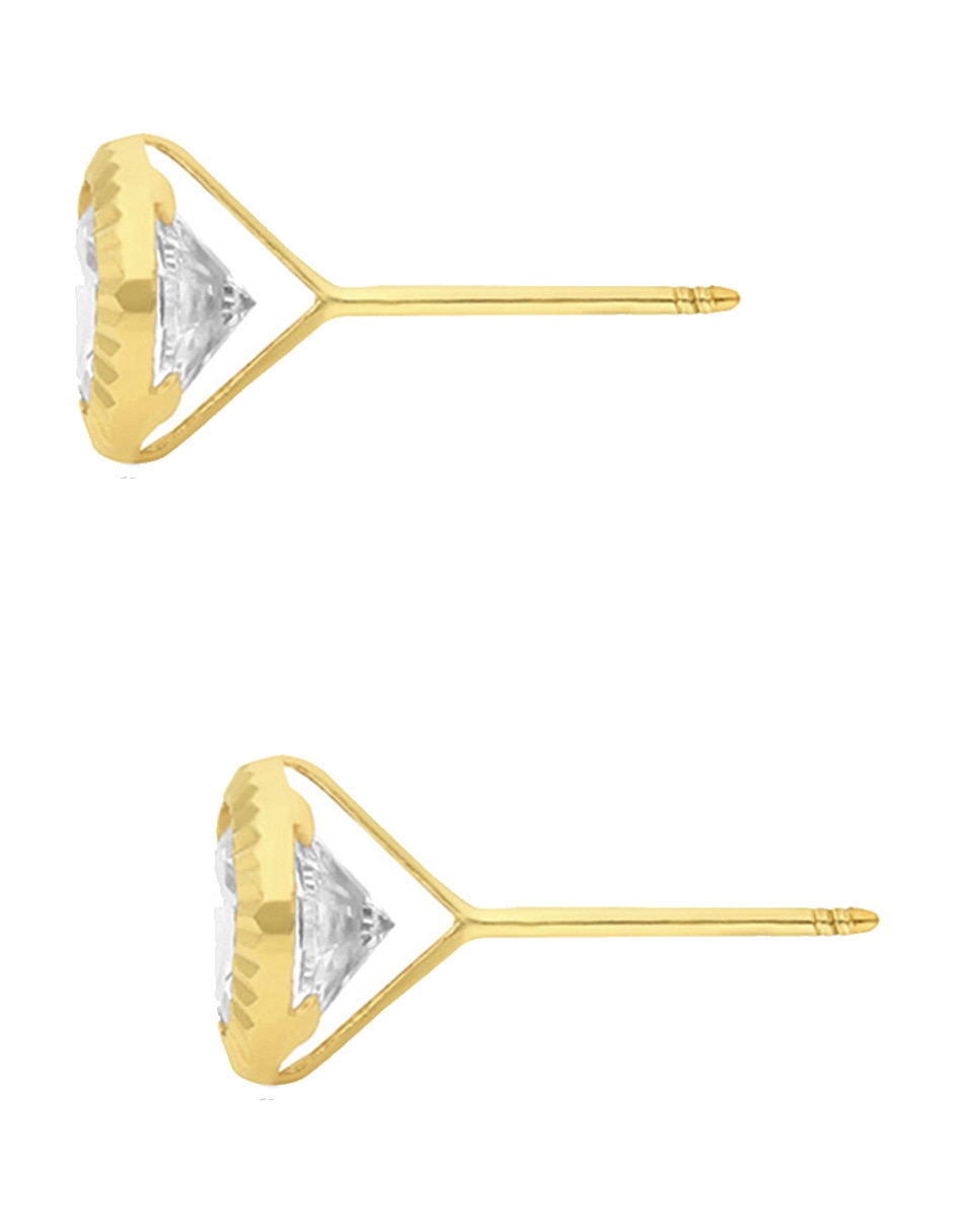 Broqueles Sabelli de oro amarillo 14 K con acabado diamantado zirconia