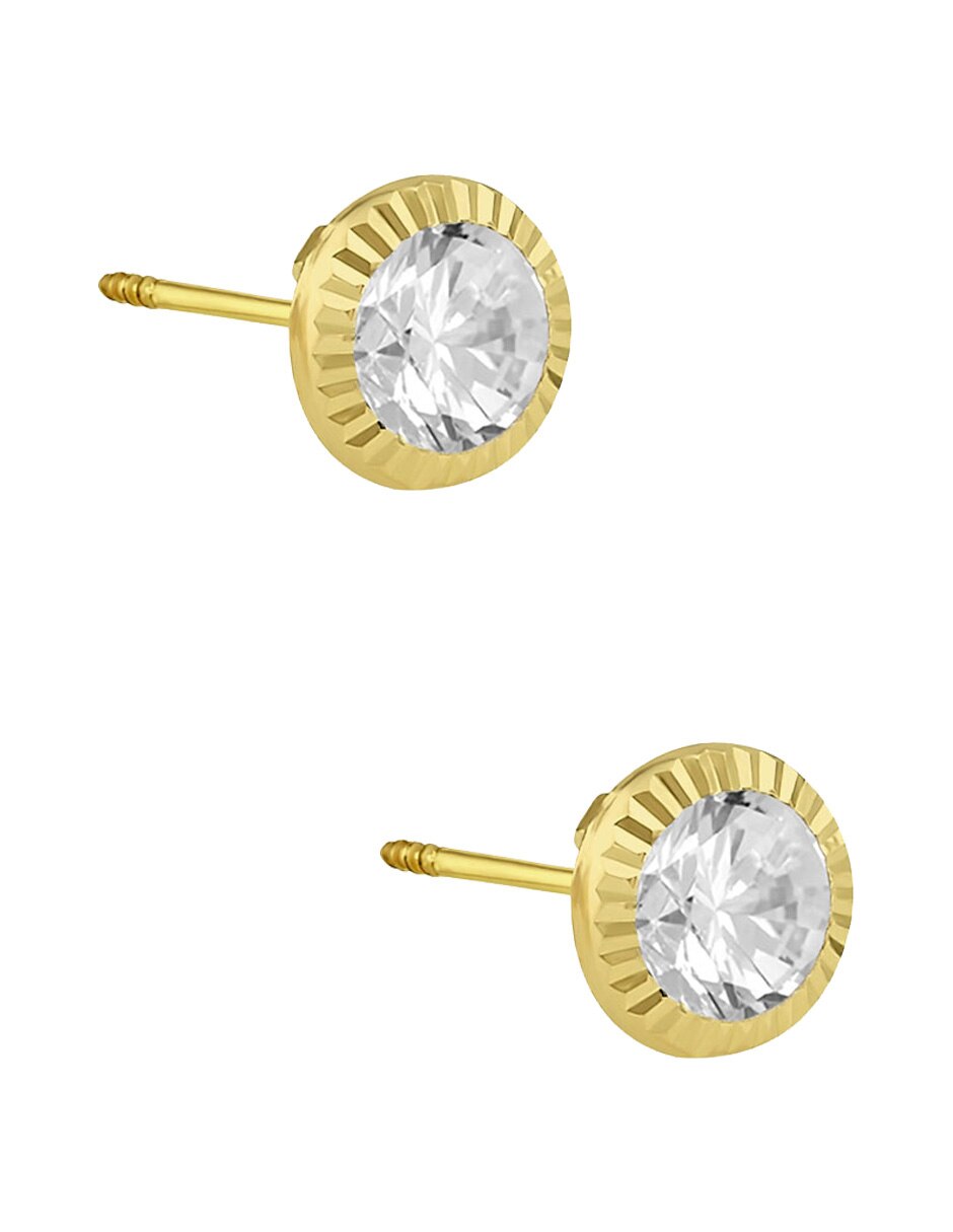 Broqueles Sabelli de oro amarillo 14 K con acabado diamantado zirconia