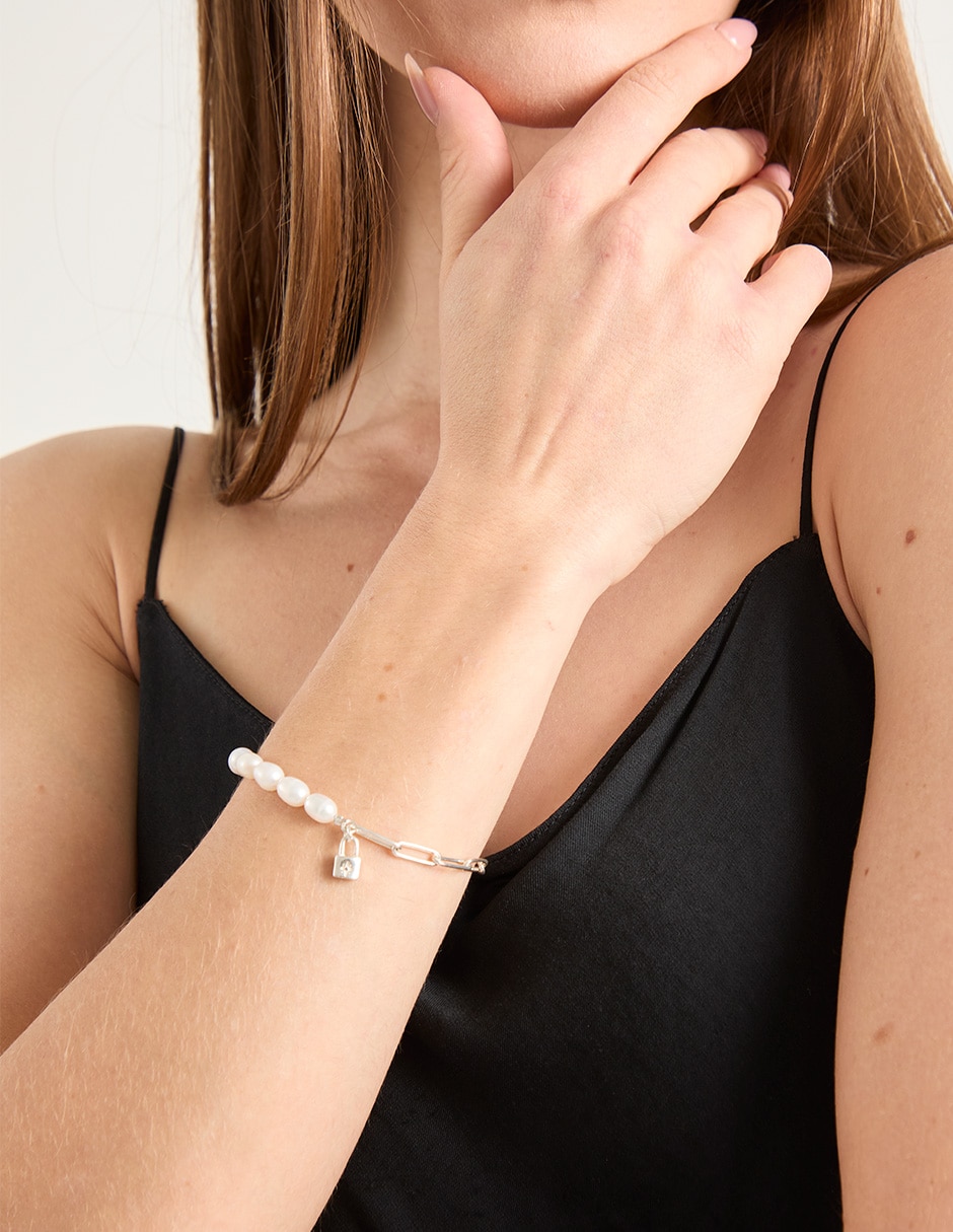 Pulsera de plata con perla P 925 Fashion acabado pulido 3
