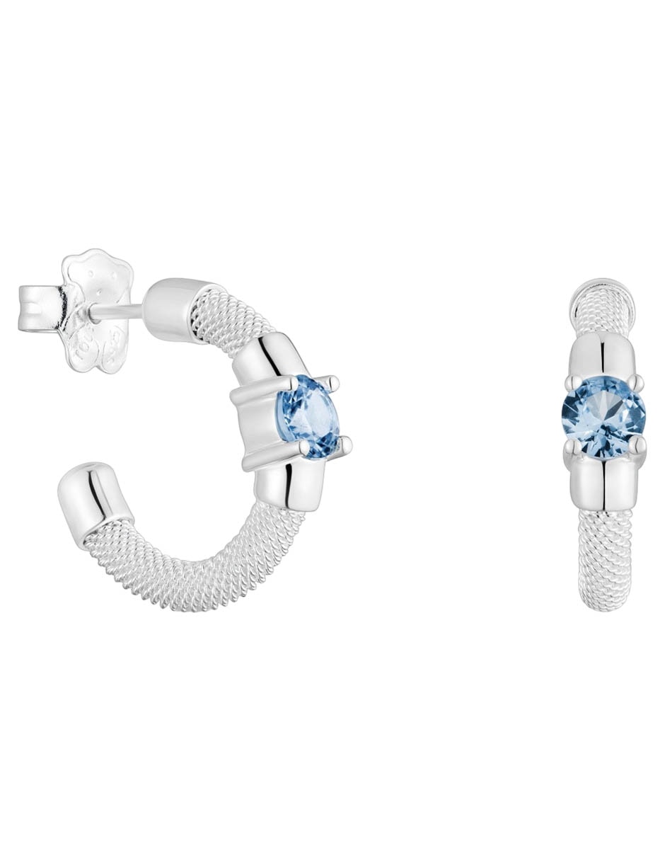 Aretes de aro de plata P 925 con acabado brillante espinela