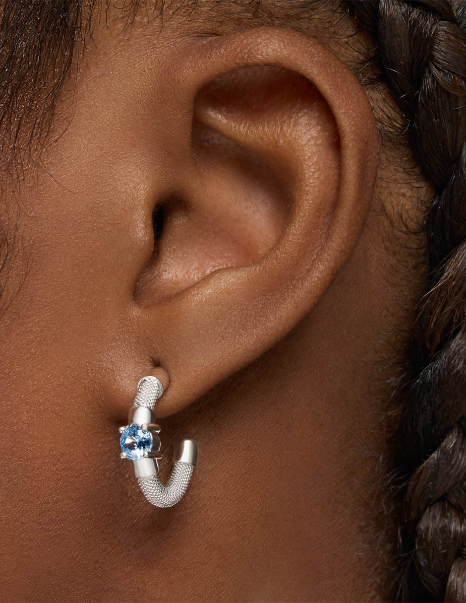 Aretes de aro de plata P 925 con acabado brillante espinela 6