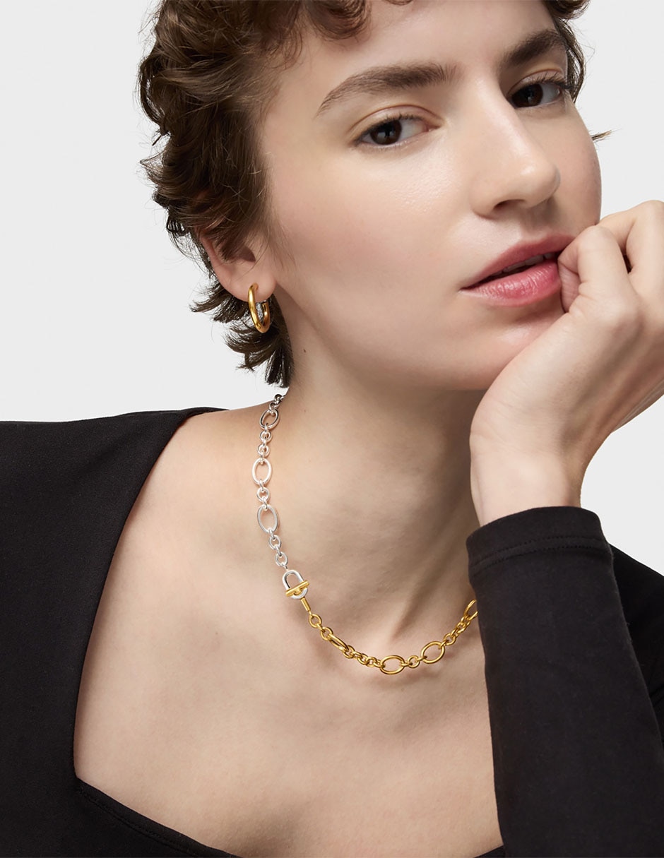 Collar de eslabones Manifesto de plata con acabado baño de oro P 925 5
