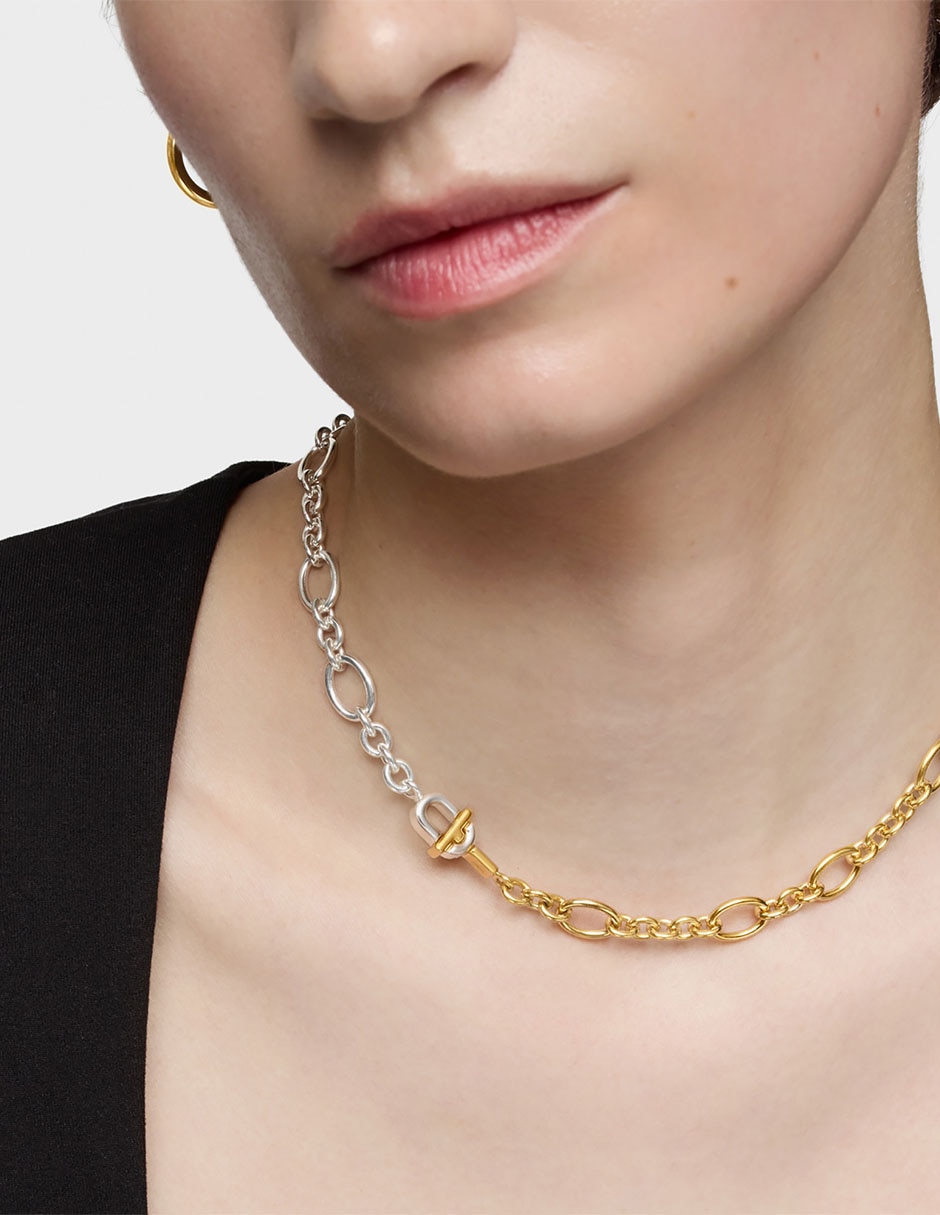 Collar de eslabones Manifesto de plata con acabado baño de oro P 925 7