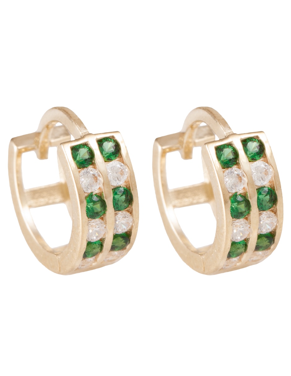 Aretes de círculo de oro 14 K con acabado pulido zirconia 1