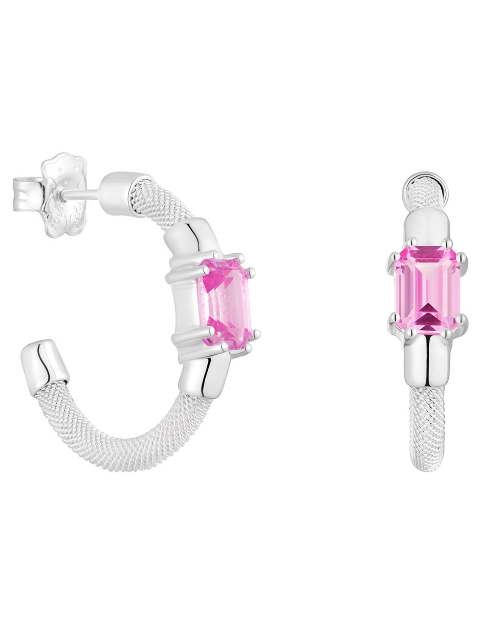 Aretes de aro de plata P 925 con acabado brillante zafiro rosa Aretes de aro de plata P 925 con acabado brillante zafiro rosa