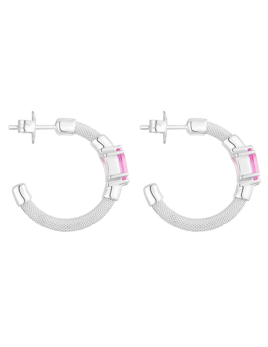 Aretes de aro de plata P 925 con acabado brillante zafiro rosa 2