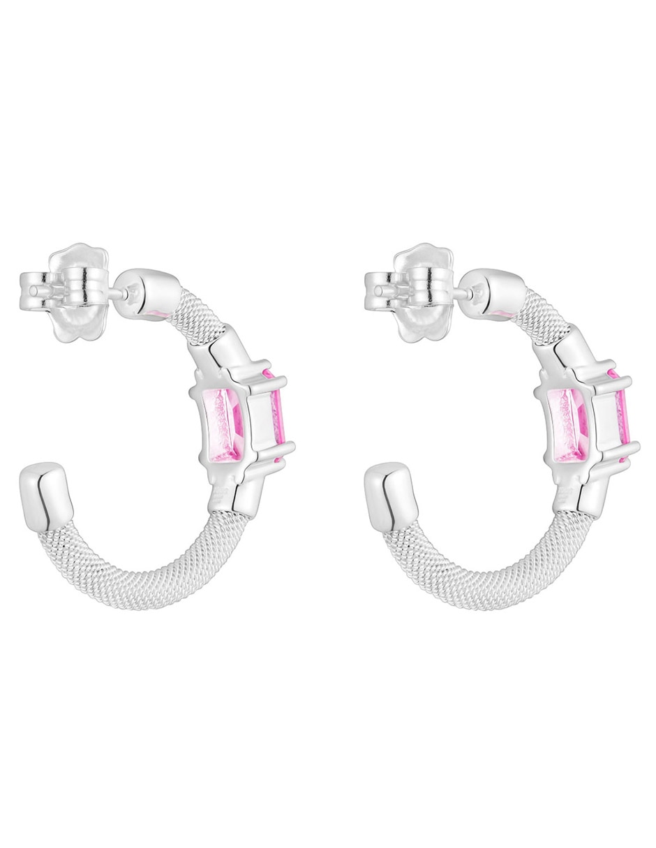 Aretes de aro de plata P 925 con acabado brillante zafiro rosa 3