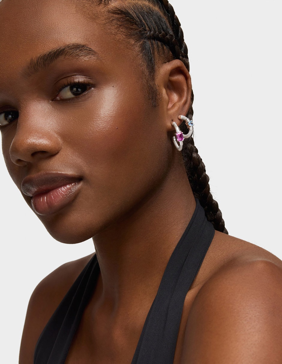 Aretes de aro de plata P 925 con acabado brillante zafiro rosa 4
