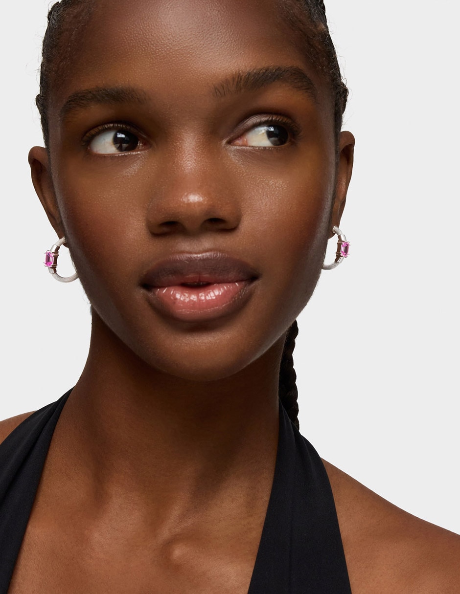 Aretes de aro de plata P 925 con acabado brillante zafiro rosa 6
