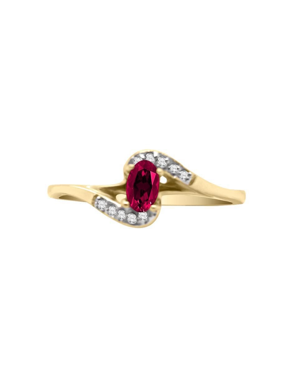 Anillo redondo Hailey 14 k de oro rubí y diamante brillante Anillo redondo Hailey 14 k de oro rubí y diamante brillante