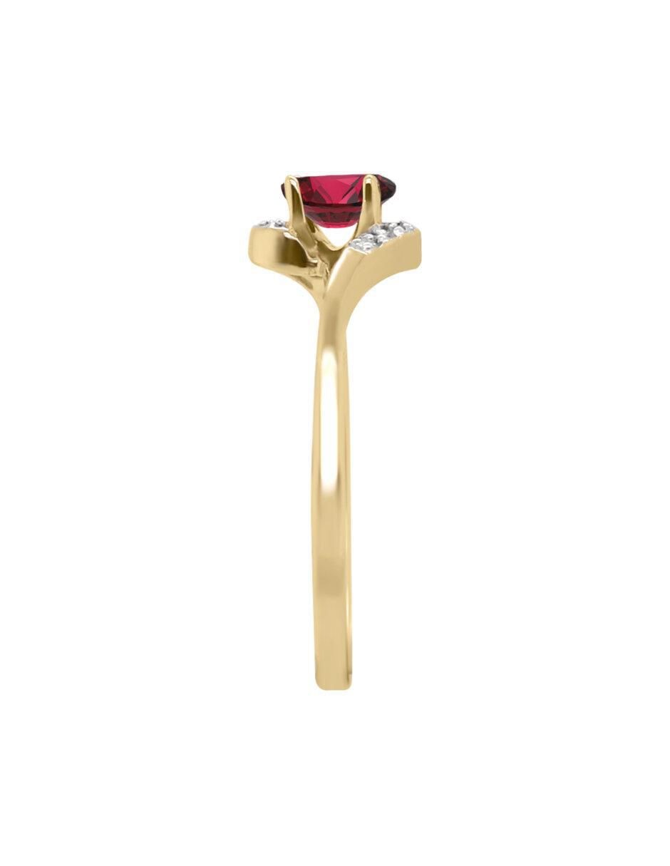 Anillo redondo Hailey 14 k de oro rubí y diamante brillante 4
