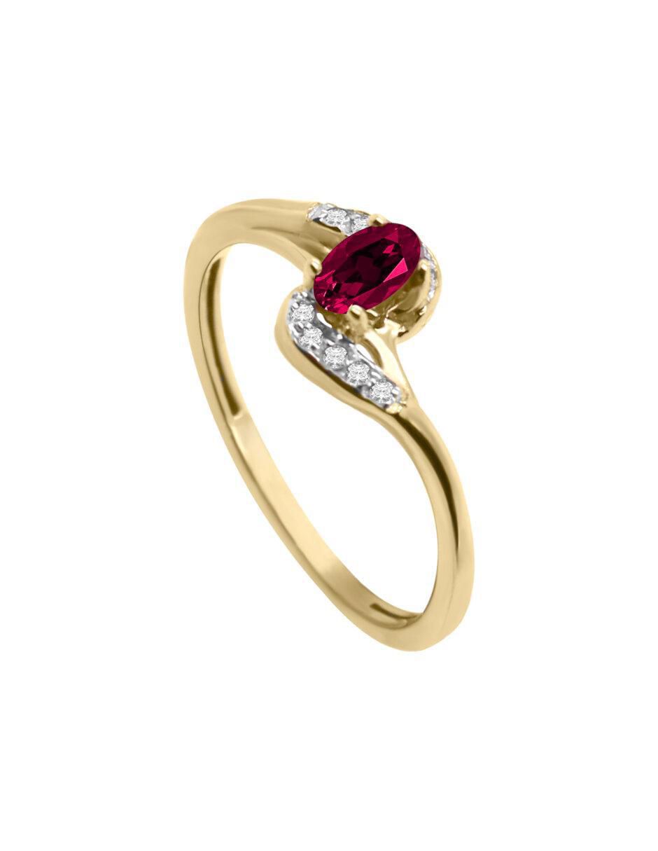 Anillo redondo Hailey 14 k de oro rubí y diamante brillante 3