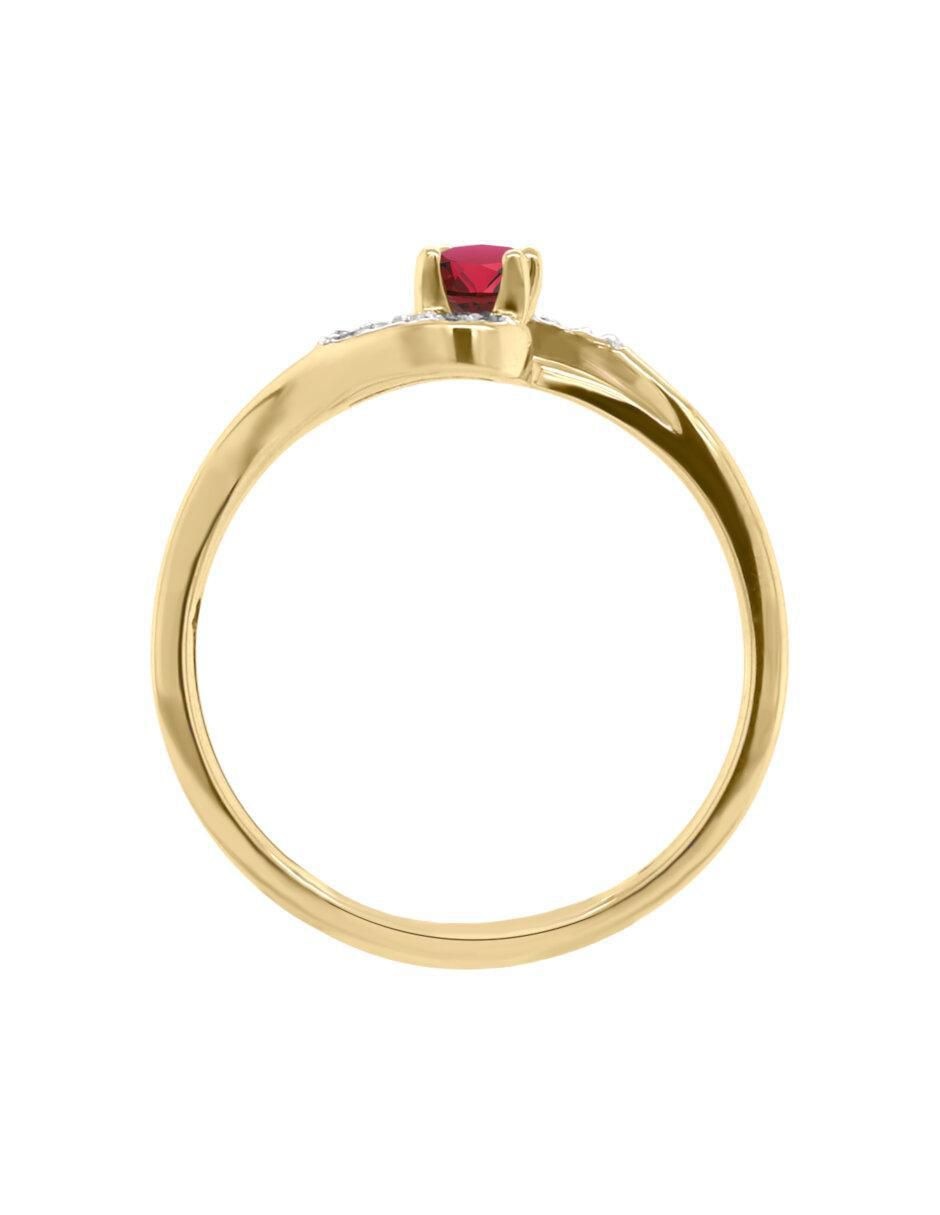 Anillo redondo Hailey 14 k de oro rubí y diamante brillante 2