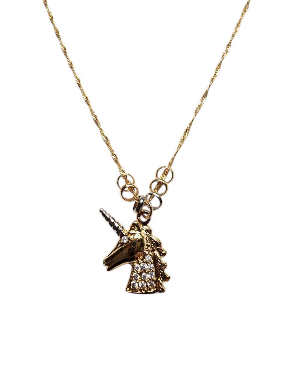 Collar con dije de unicornio Arcoiris de oro laminado 14 K Collar con dije de unicornio Arcoiris de oro laminado 14 K