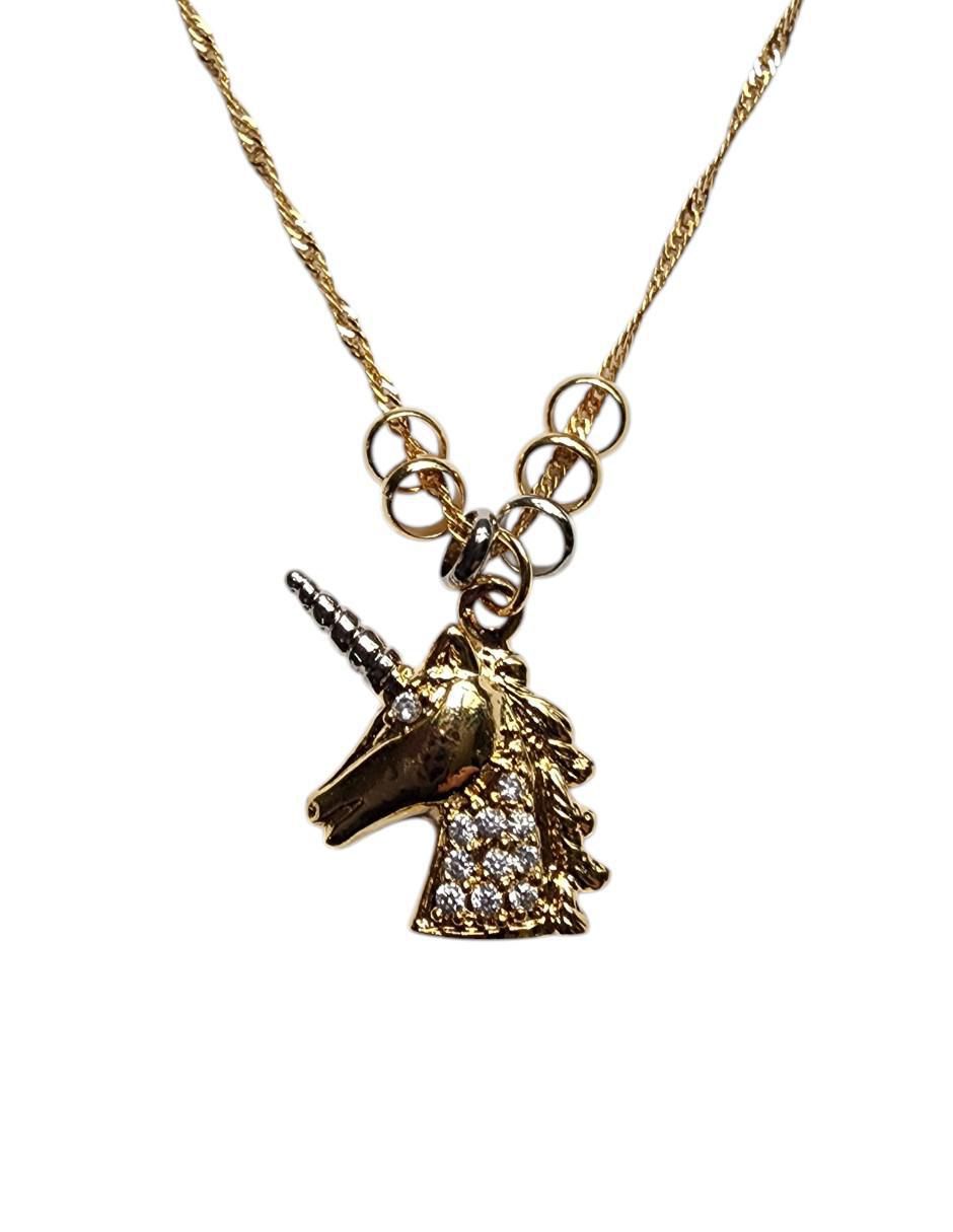 Collar con dije unicornio Arcoiris de oro laminado 14 K 4