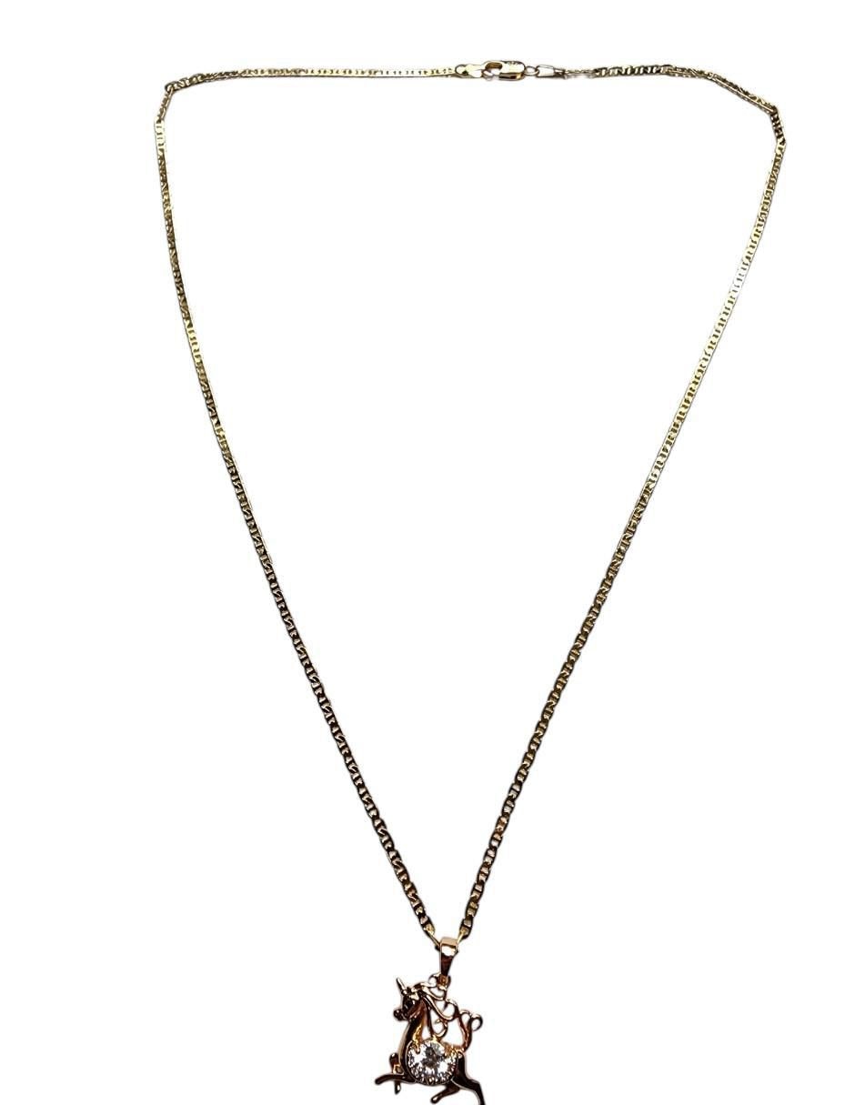 Collar con dije unicornio Arcoiris de oro laminado 14 K 2