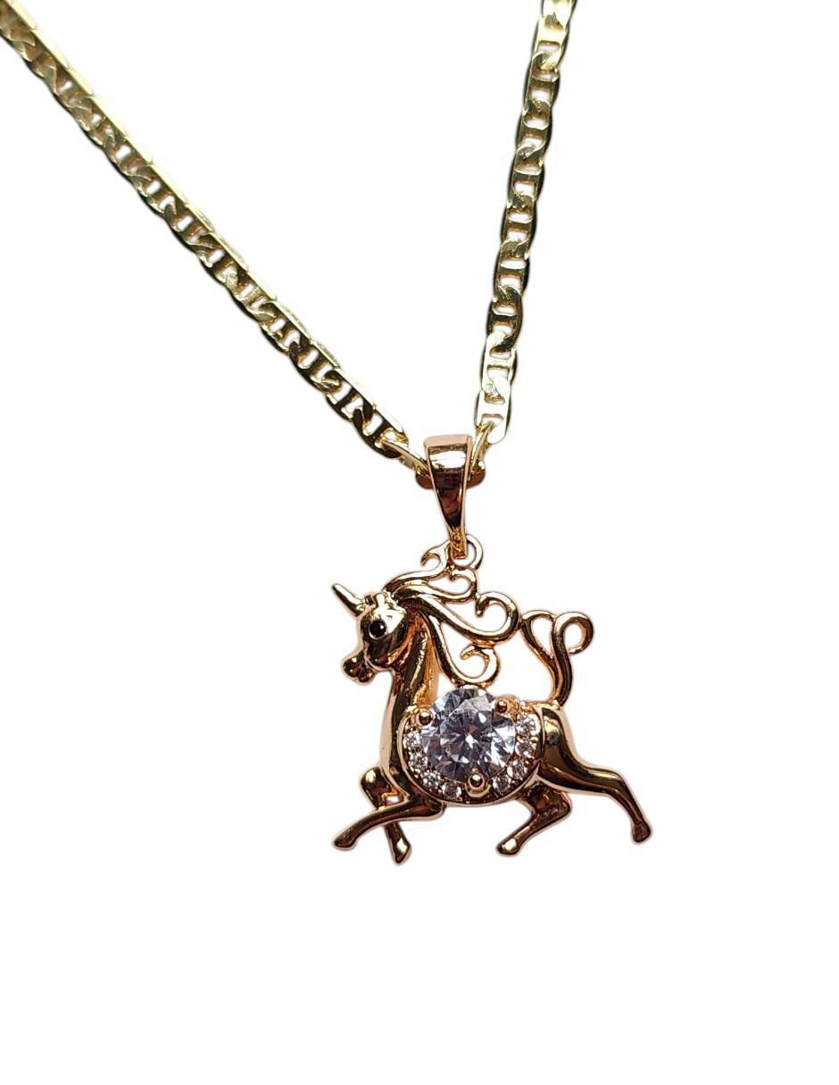 Collar con dije unicornio Arcoiris de oro laminado 14 K 4