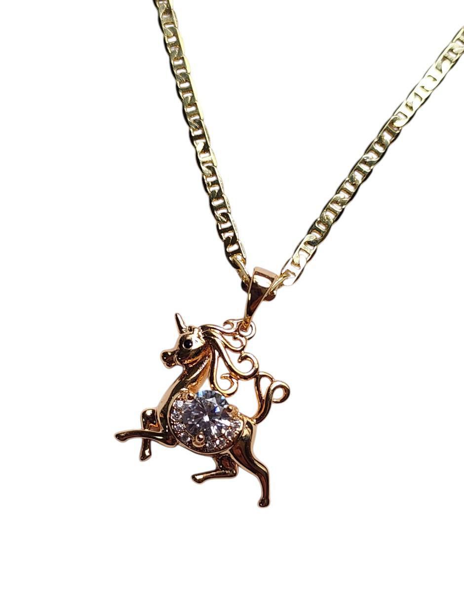 Collar con dije unicornio Arcoiris de oro laminado 14 K 5