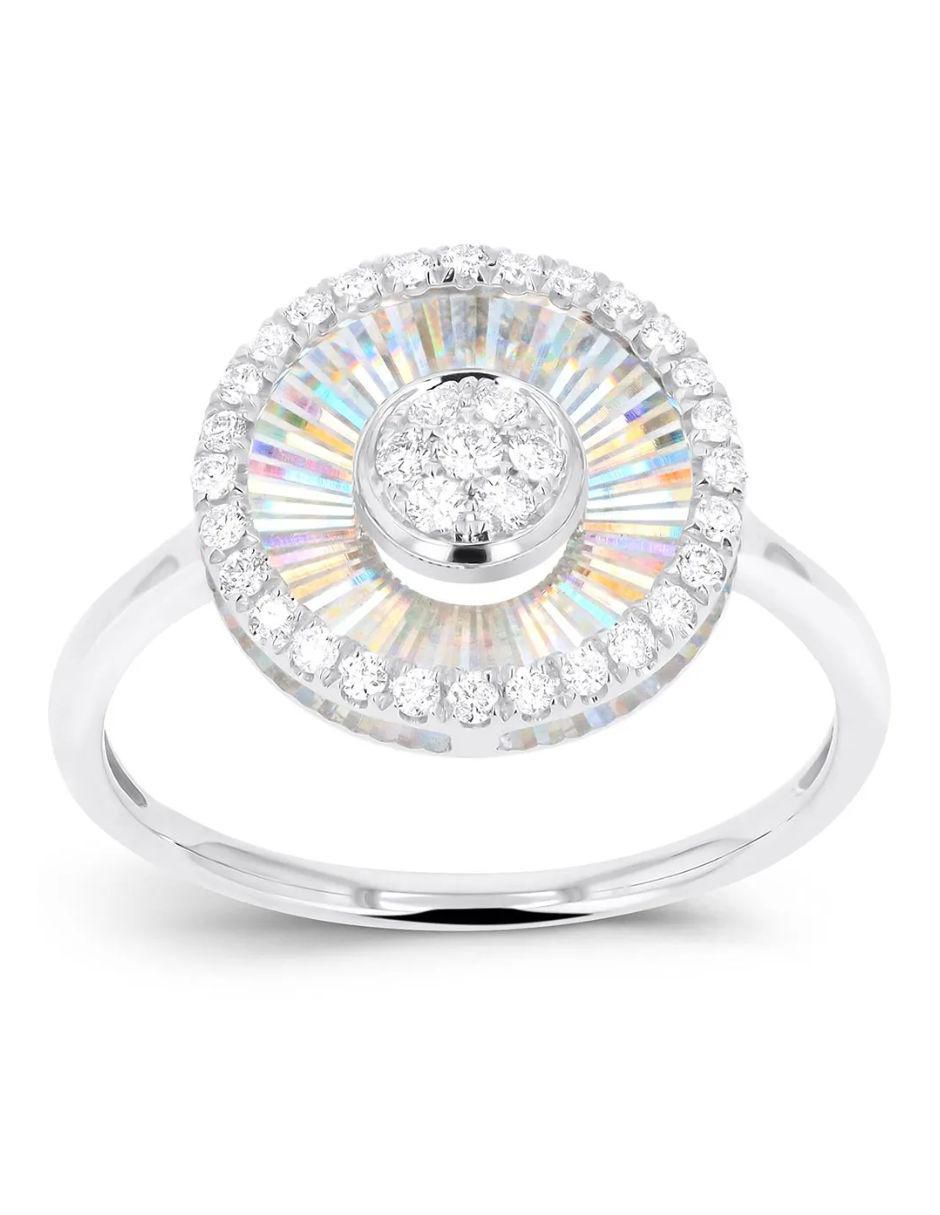 Anillo circular 14 k de oro blanco diamante brillante