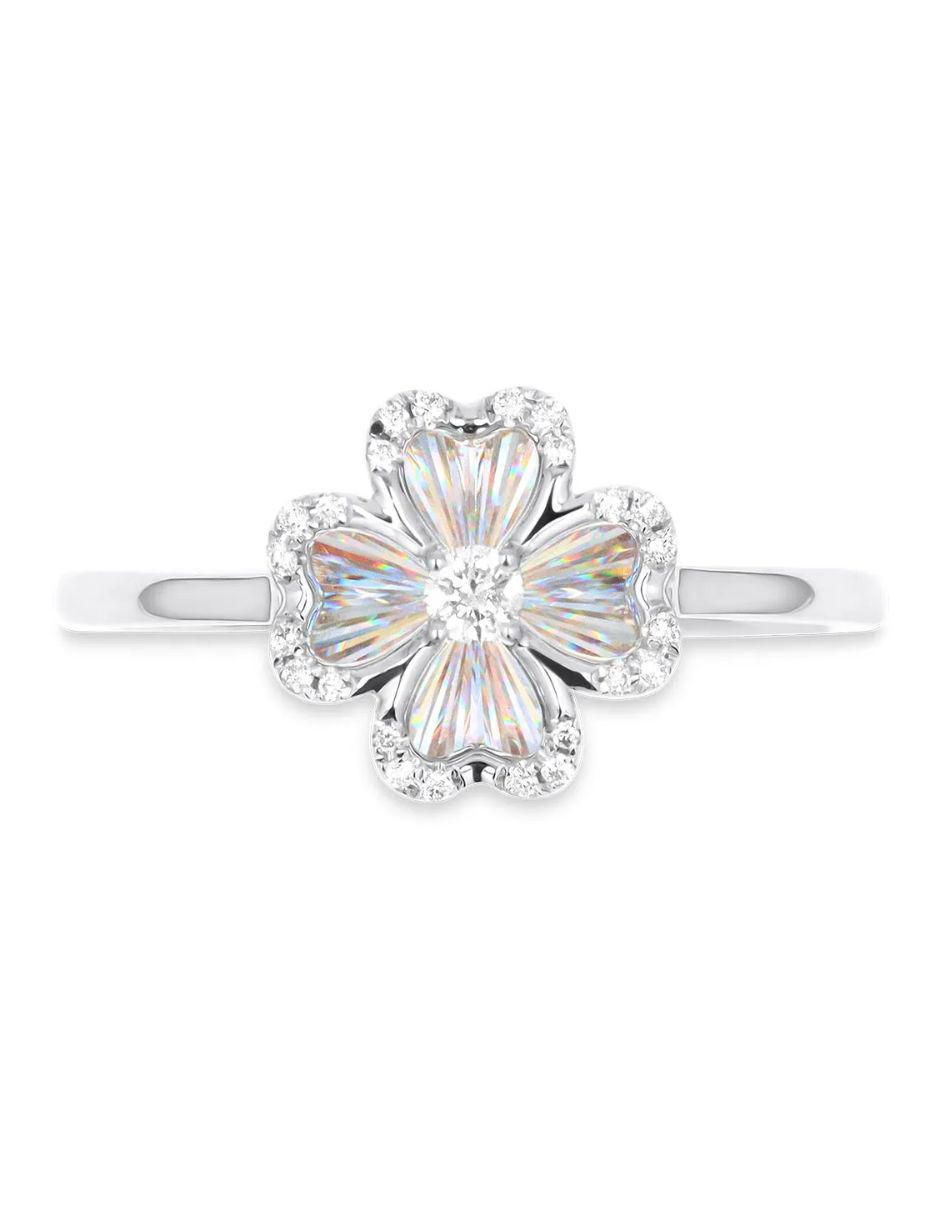 Anillo de flor 14 k de oro blanco diamante brillante 5