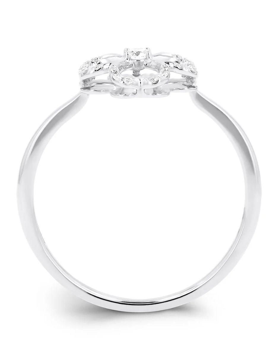 Anillo de flor 14 k de oro blanco diamante brillante