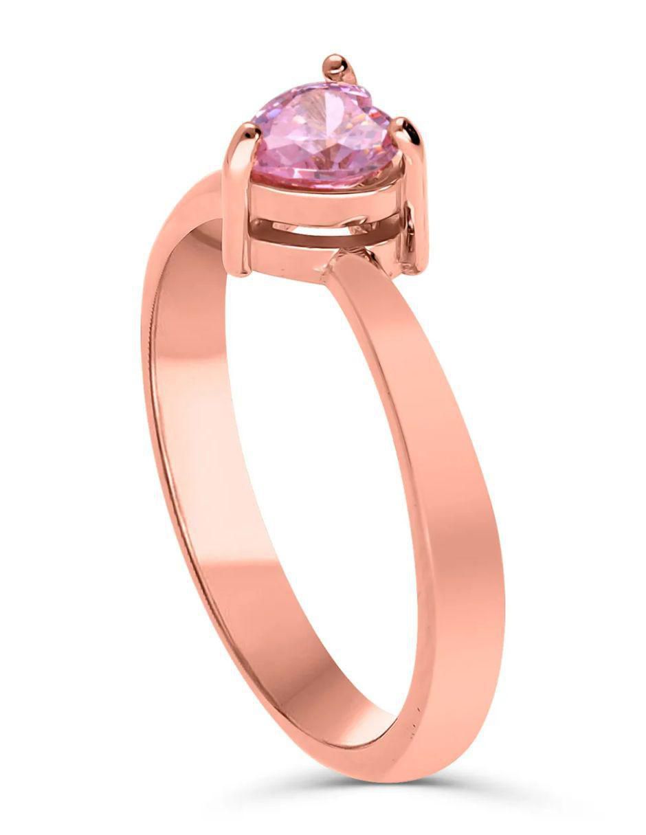 Anillo de corazón 14 k de oro rosa zirconia brillante Anillo de corazón 14 k de oro rosa zirconia brillante