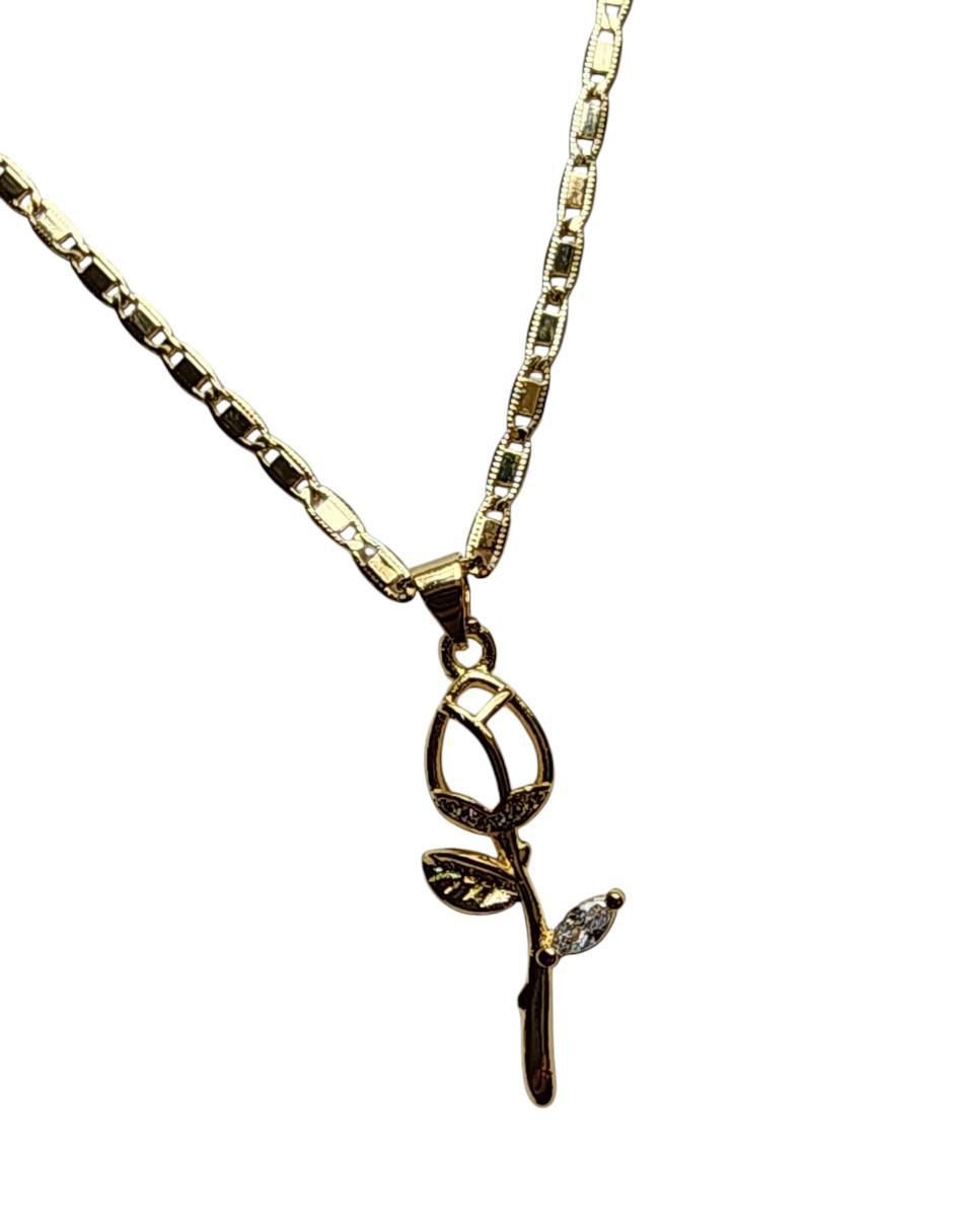 Collar con dije flor Amor de oro laminado 14 K 2