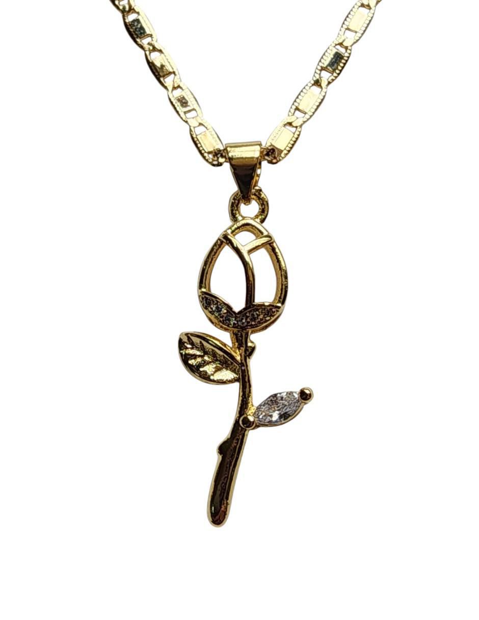 Collar con dije flor Amor de oro laminado 14 K 3