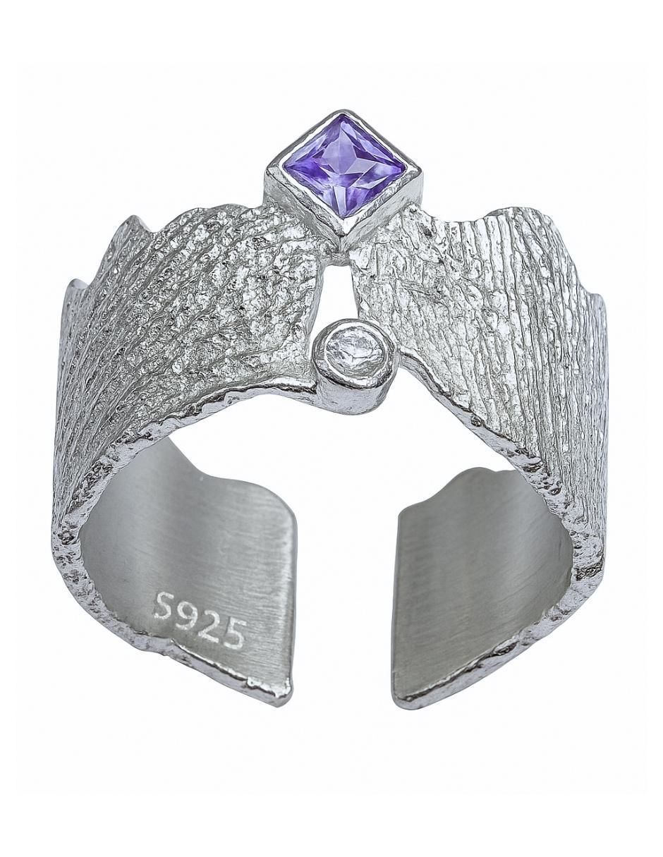 Anillo Vintage P 925 de plata zirconia semi mate