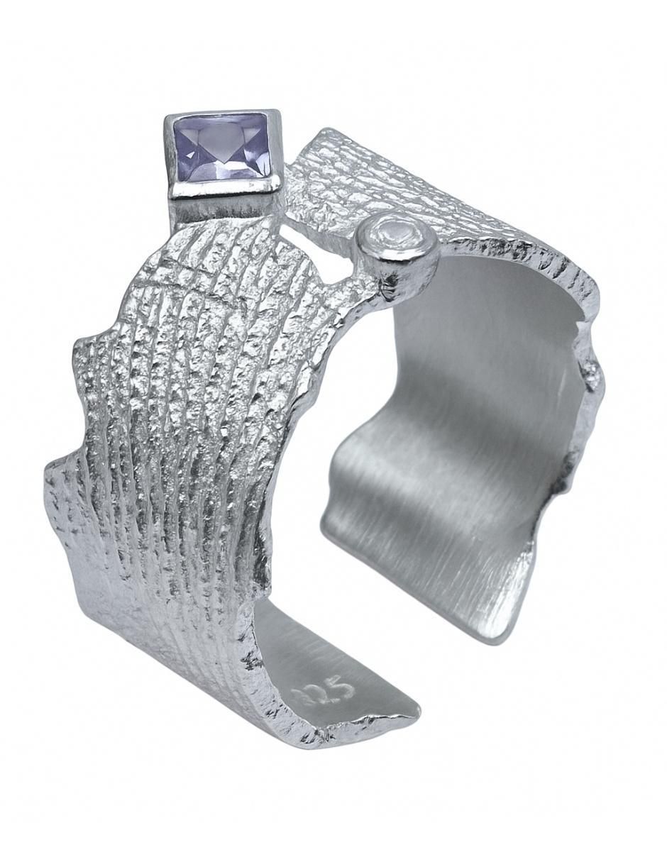 Anillo Vintage P 925 de plata zirconia semi mate 6