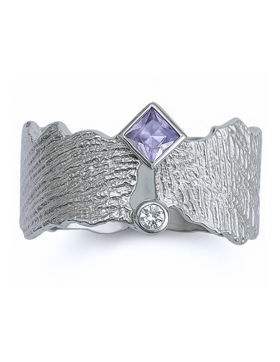 Anillo Vintage P 925 de plata zirconia semi mate 5