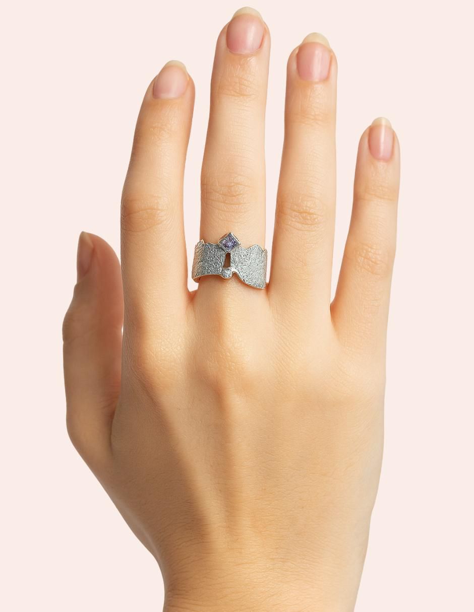 Anillo Vintage P 925 de plata zirconia semi mate