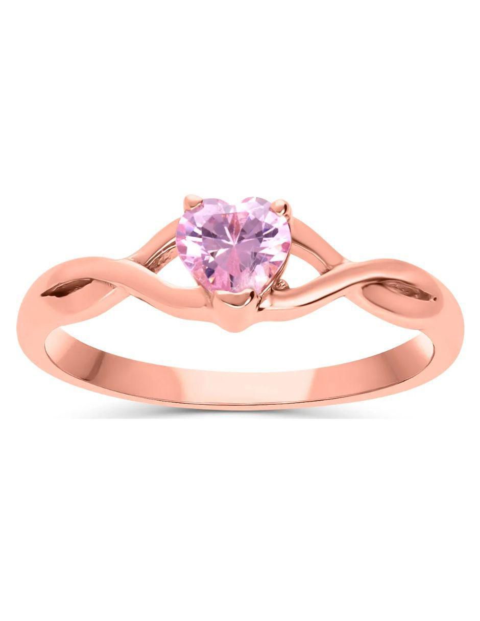 Anillo de corazón 14 k de oro rosa zirconia brillante Anillo de corazón 14 k de oro rosa zirconia brillante