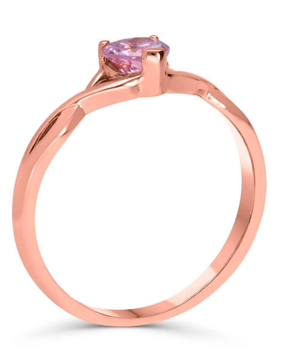 Anillo de corazón 14 k de oro rosa zirconia brillante