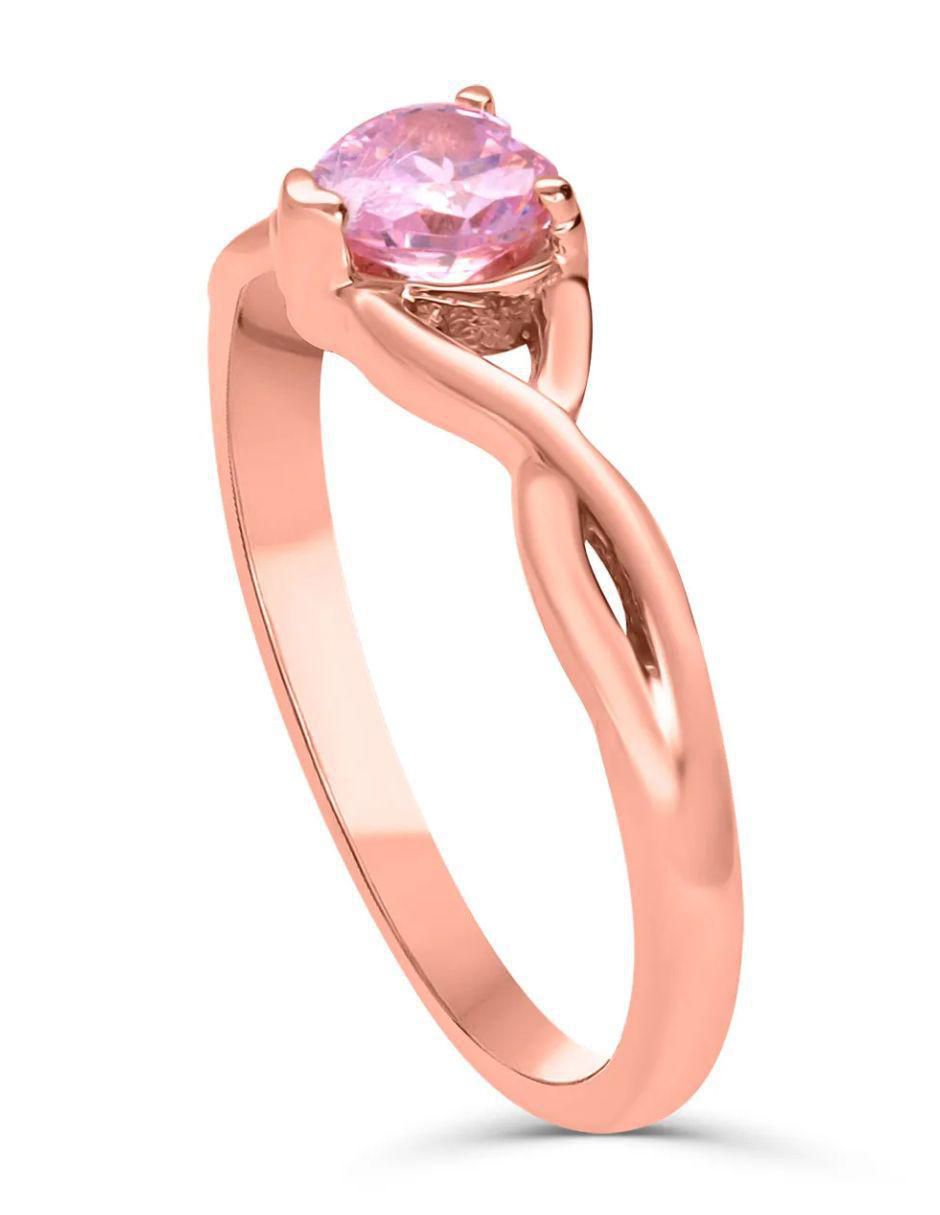 Anillo de corazón 14 k de oro rosa zirconia brillante
