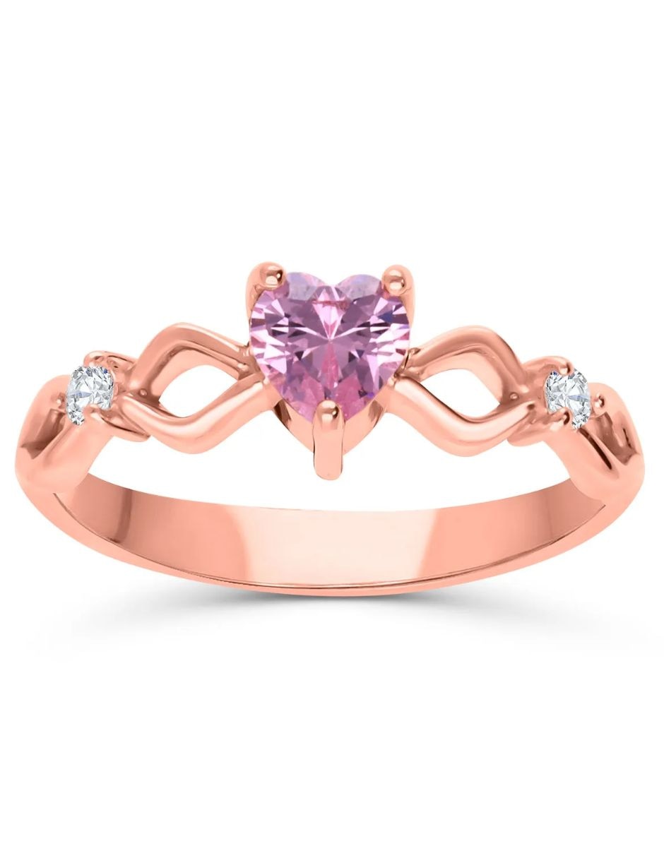 Anillo de corazón 14 K de oro rosa zirconia brillante Anillo de corazón 14 K de oro rosa zirconia brillante
